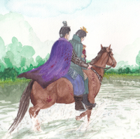 Lie Zhanying on a horse carrying an injured Jingyan